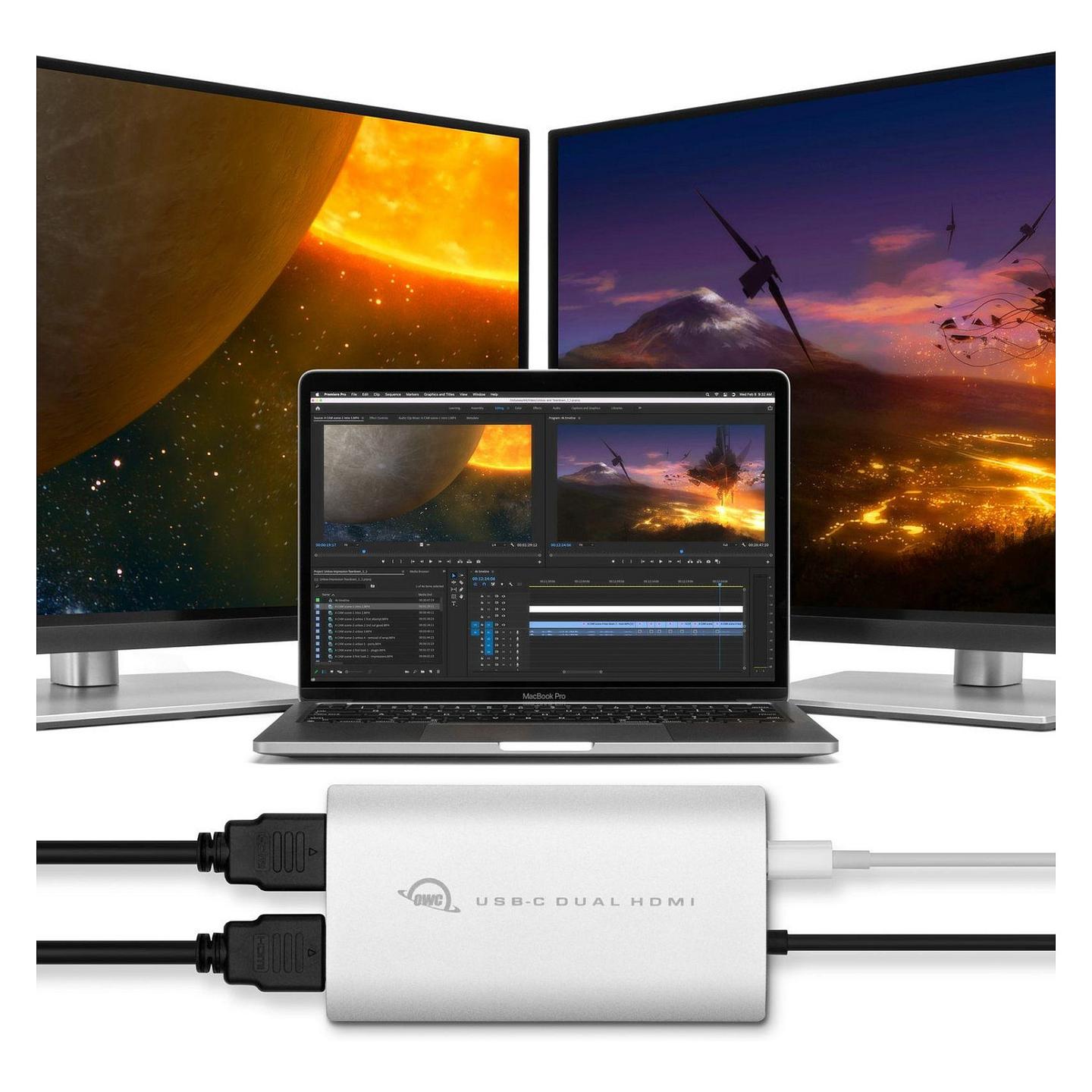Adapter Video OWC CADPDL2HDMI / USB-C në 2× HDMI / DisplayLink / 4K 60 Hz / USB-C Power Delivery - Argjend/Zezë - 5