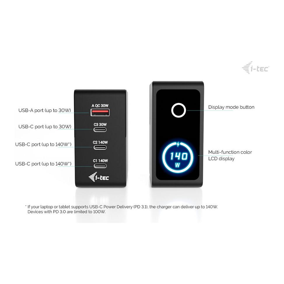 Karikues i-tec CHARGER-INTG140W / 3x USB-C / 1x USB-A / 140W PD – Zezë - 4