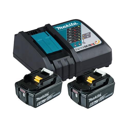 Set Bateri dhe Karikues Makita 199480-6 LXT, 18V, 2×6Ah, Karikues i Shpejtë - Blu/Zezë