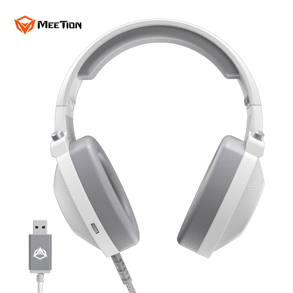 Kufje Gaming Meetion HP012 Virtual 7.1 Surround / RGB / USB / e bardhë - 3