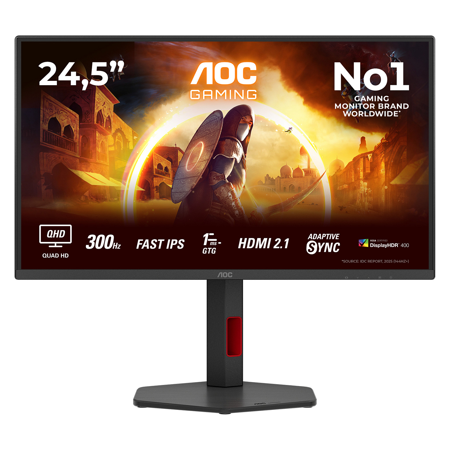 Monitor Gaming AOC Q25G4SR / 24.5"/ Quad HD Fast IPS / LED / 300Hz / 1ms / HDMI+DP - Zezë / Kuqe - 1