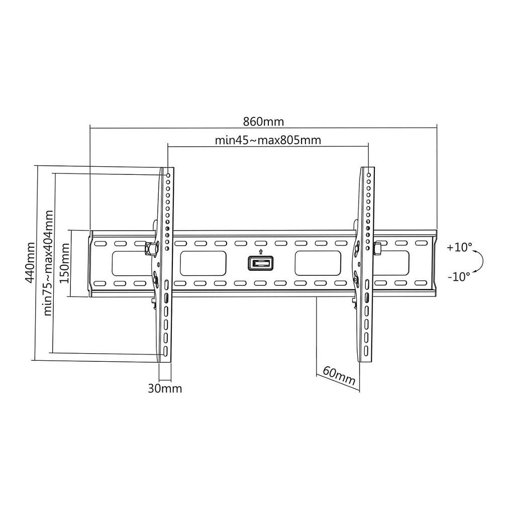 Mbajtëse Muri për TV Manhattan 423830 / 37"-86" / 75kg / Tilt ±10° - Zezë - 4