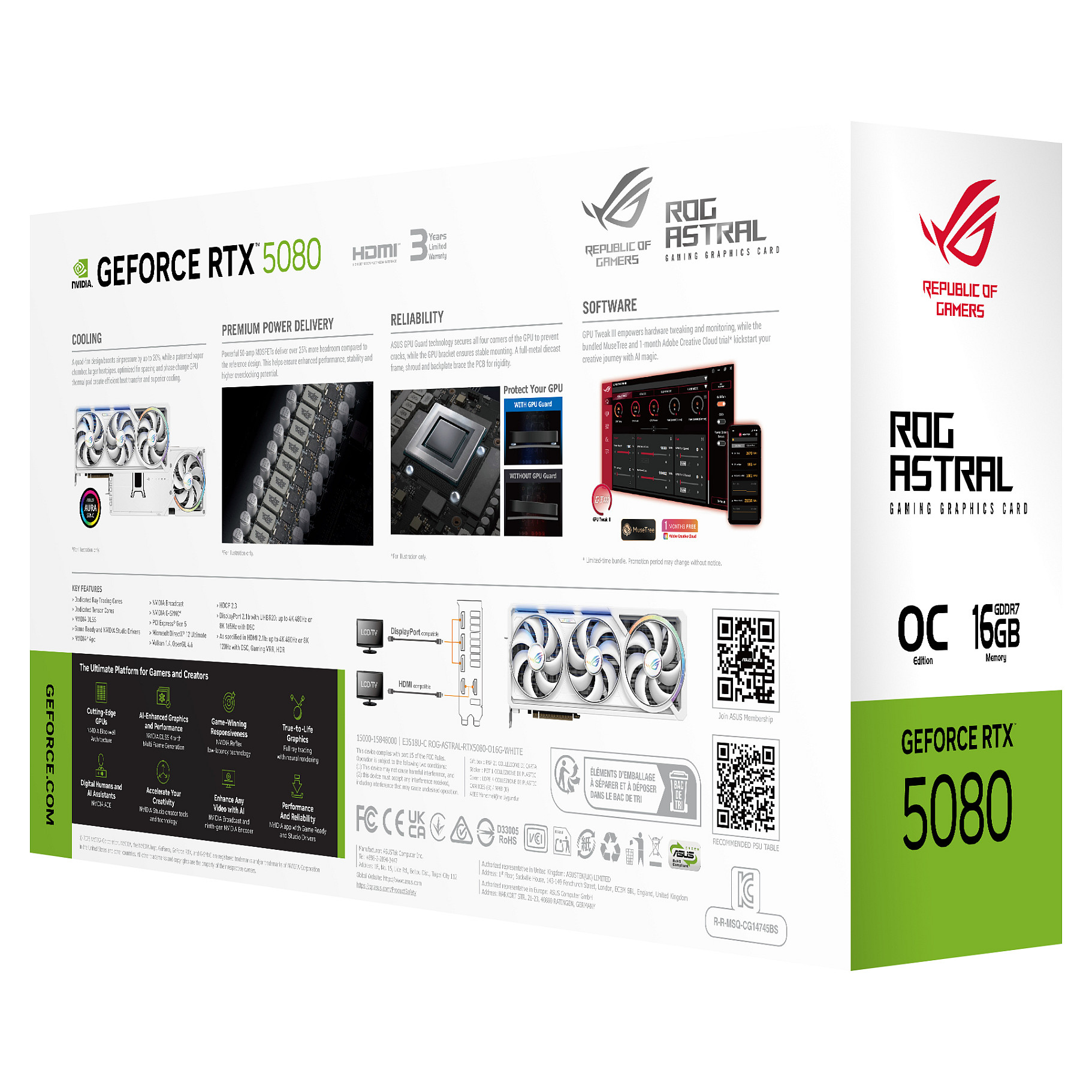 Kartë Grafike NVIDIA ASUS ROG Astral GeForce RTX 5080 OC White Edition / 16GB GDDR7 / PCIe 5.0 / 4 Fan – Bardhë - 15
