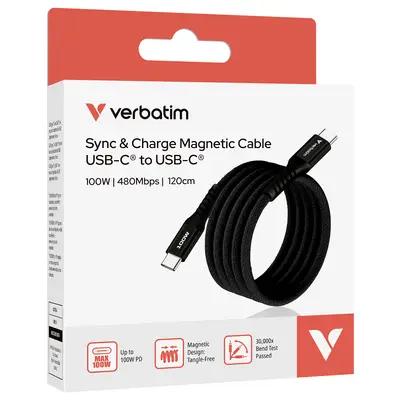 Kabllo USB Verbatim 31863 / USB-C në USB-C / 1.2m / 100W / PD 3.0 / QC 3.0 / Magnetic – Zezë - 2