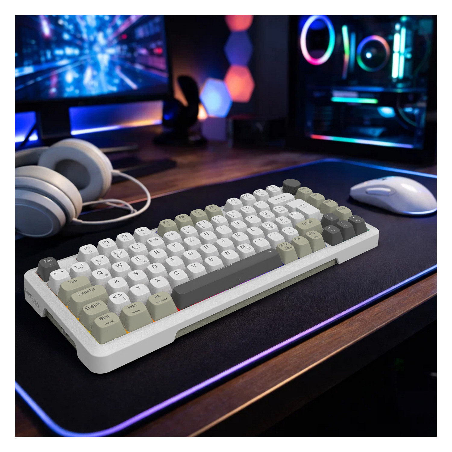 Tastierë Gaming Inca IKG-455 / Wired & Wireless / QWERTY / Mekanike / RGB LED / USB + RF Wireless + Bluetooth - Bardhë - 4