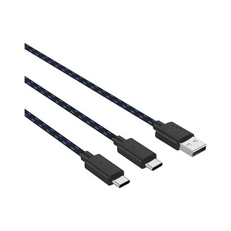 Aksesorë për Konsolë Venom VS5002 / PlayStation 5 / Dual Play & Charge Cable / USB-A në 2x USB-C / 3 m – Zezë/Blu