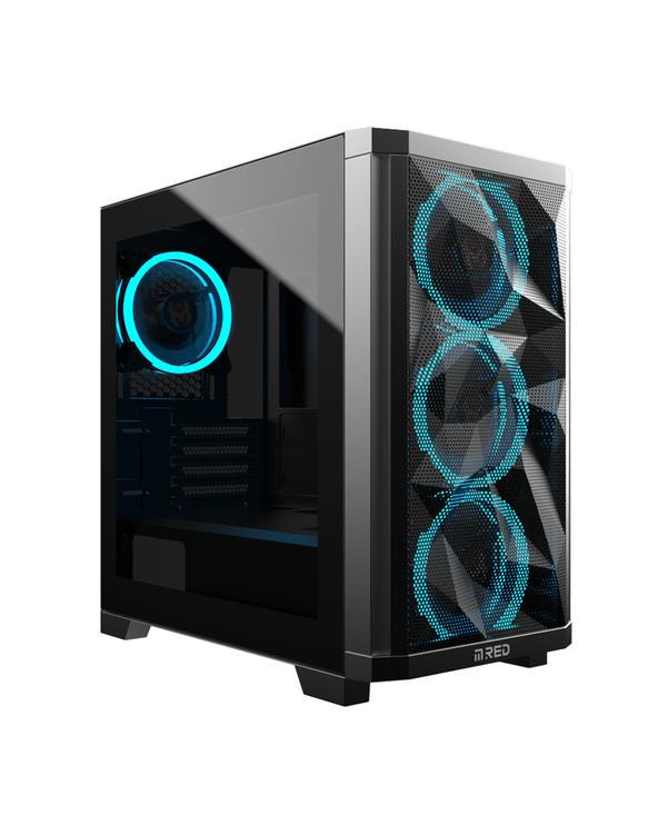 Kasë M.RED Stardust Mini / Micro-ATX Mini-Tower / 3x120mm RGB (Para) + 1x120mm RGB (Prapa) / 2xUSB Type-A / Xham i Temperuar + Panel Mesh – Zezë
