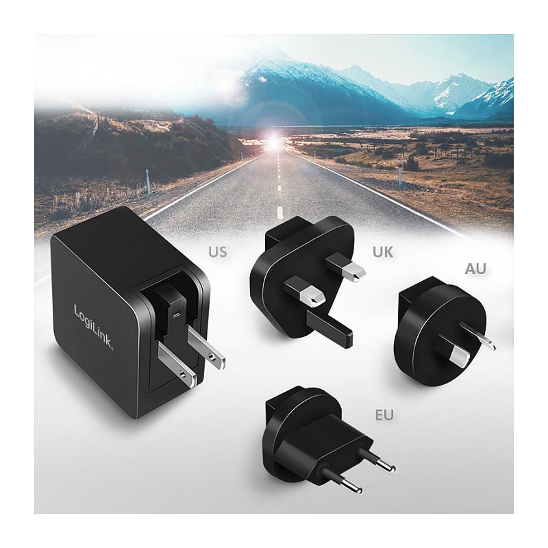 Karikues LogiLink PA0302, USB-C, GaN, 65 W, PD 3.0, adaptorë ndërkombëtarë - Zezë - 7