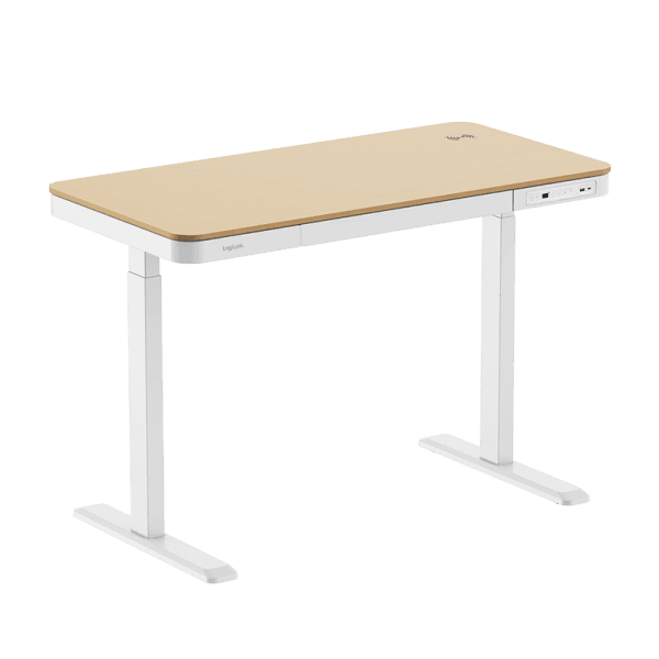 Tavolinë Elektrike LogiLink EO0055W, Ulur-Në-Këmbë, 118 × 60 cm, 72–120 cm, Karikim Wireless 15W - Bardhë, Dru Natyral