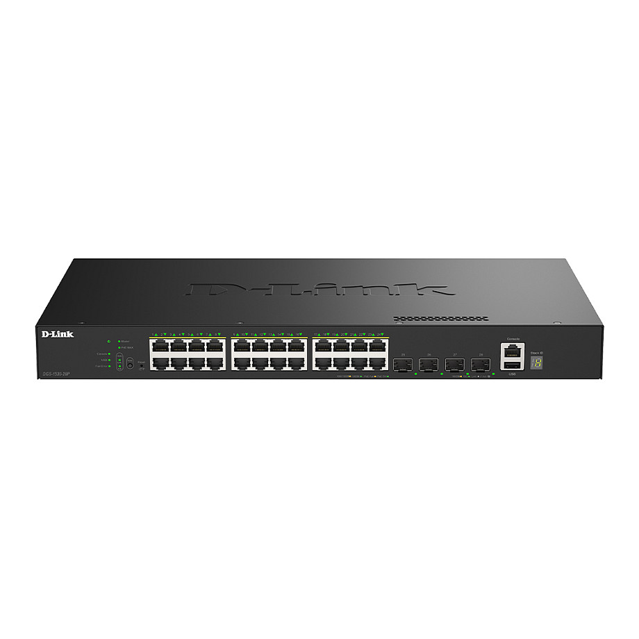 D-Link DGS-1530-28P/E Managed PoE+ Switch | 28 Port Gigabit | 24x PoE+ + 4x 10G SFP+ | 370W - 1