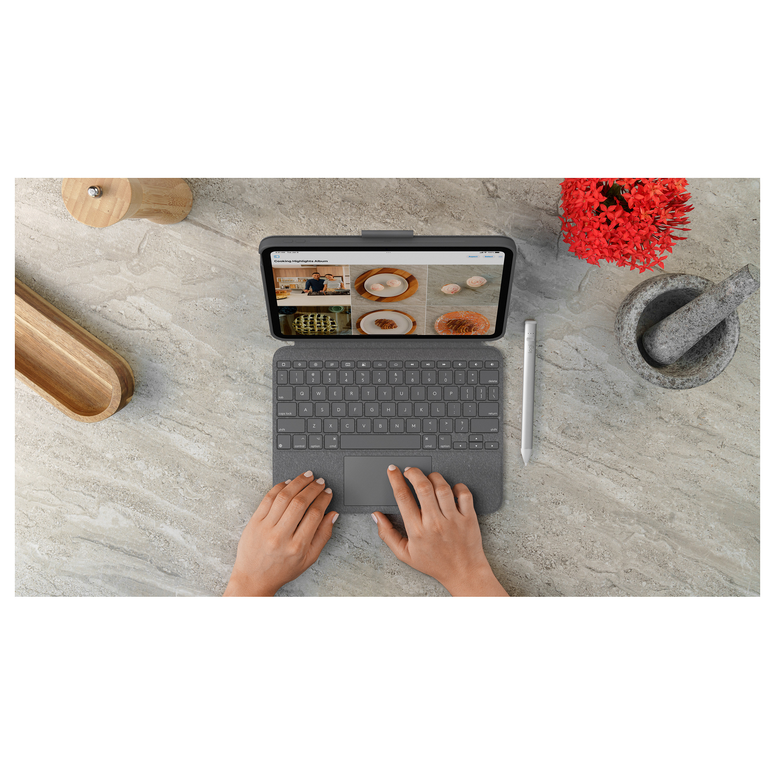 Tastierë Me kabllo Logitech Combo Touch / AZERTY / Frëngjisht / Touchpad / Smart Connector - Gri - 8
