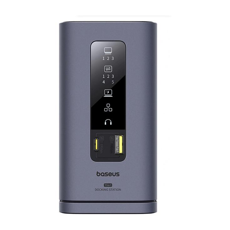 Docking Station Baseus Spacemate / 11-në-1 / 3x HDMI + DisplayPort 1.4 / 2x USB-A 3.2 Gen 1 / USB-C 5Gbps / 2x USB 2.0 / Gigabit Ethernet / 3.5mm Audio / USB-C PD 100 W – Hiri - 3