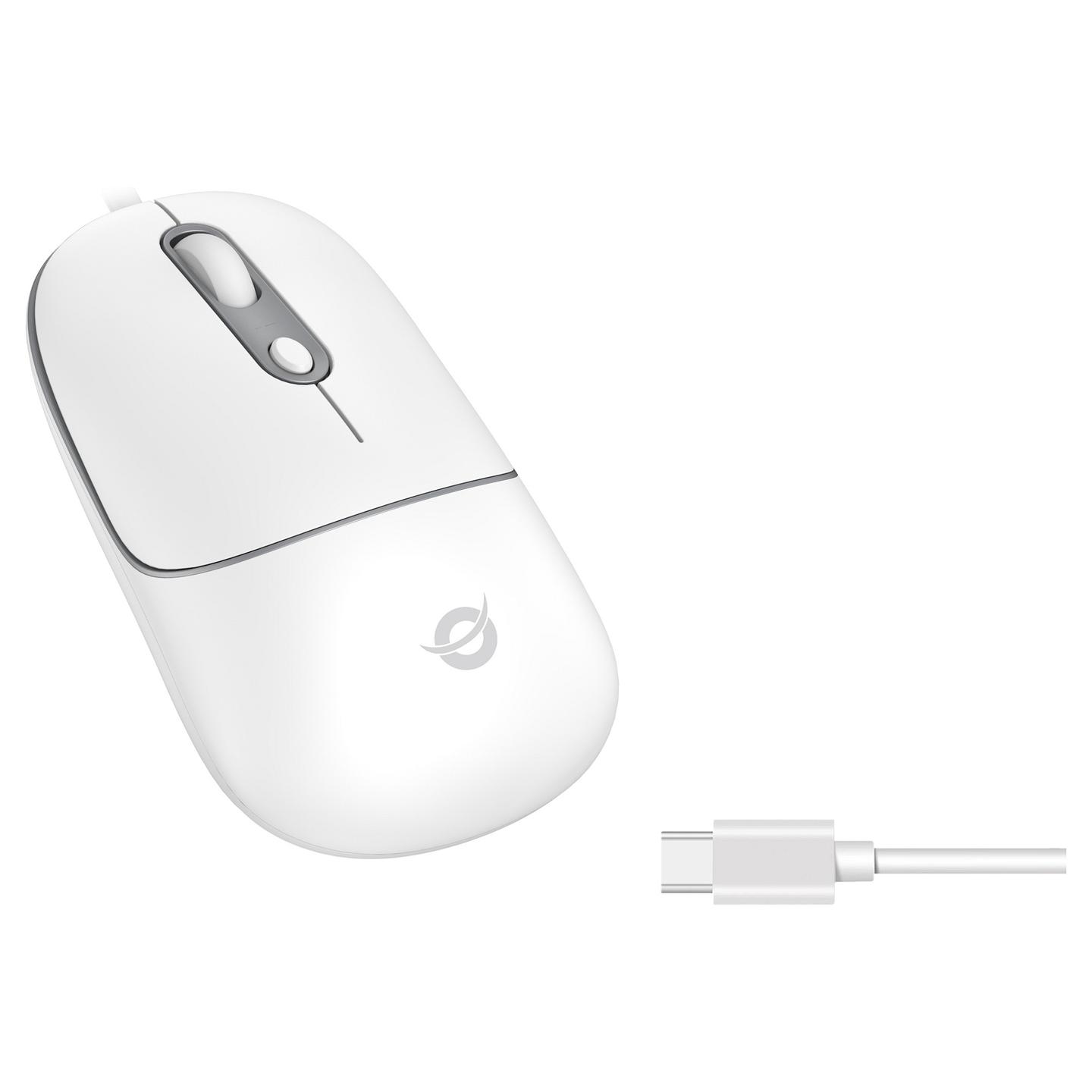 Maus me kabllo Conceptronic REGAS02W, USB-C, Optik, 800–2400 DPI, 4 Butona, Klikime të Heshtura, 1.5 m – Bardhë