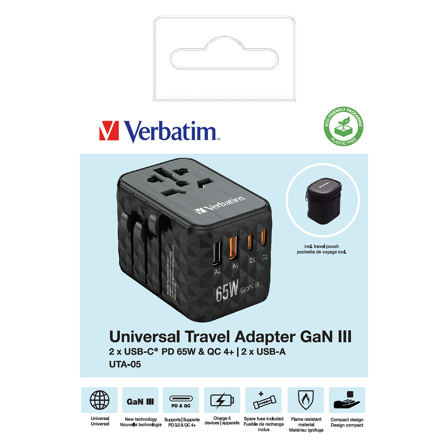 Adapter Verbatim / UTA-05 / 65W / Universal Travel Charger / GaN III - 14
