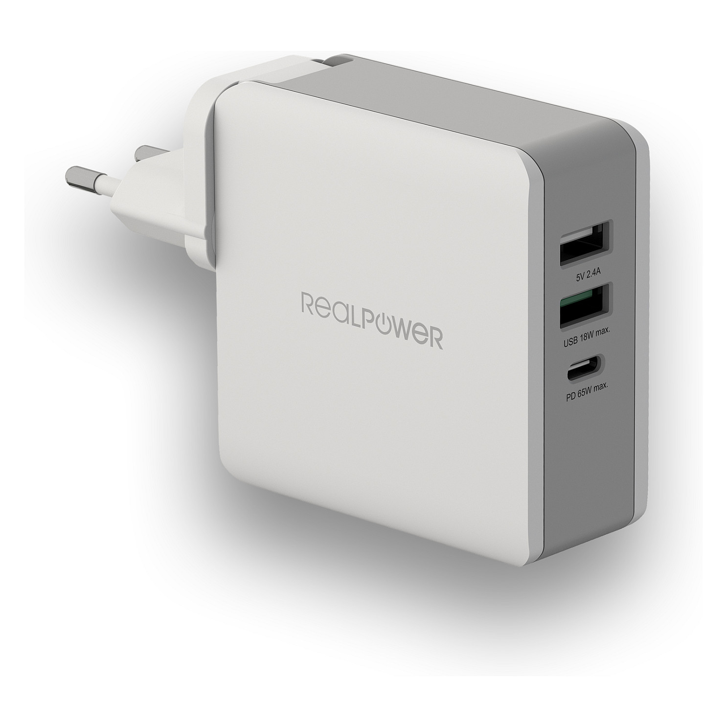 Adapter RealPower DeskCharge-65 Travel / USB-C PD 65W / 2x USB-C + 1x USB-A / GaN - Hiri