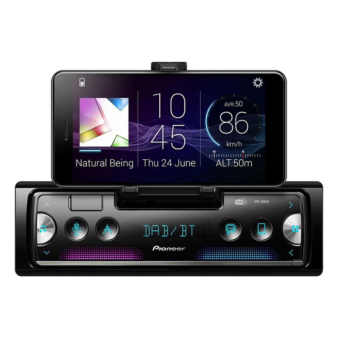 Radio për veturë Pioneer SPH-20DAB, 1 DIN, DAB+, Bluetooth, USB, mbajtëse për telefon, 4 × 50 W - Zezë