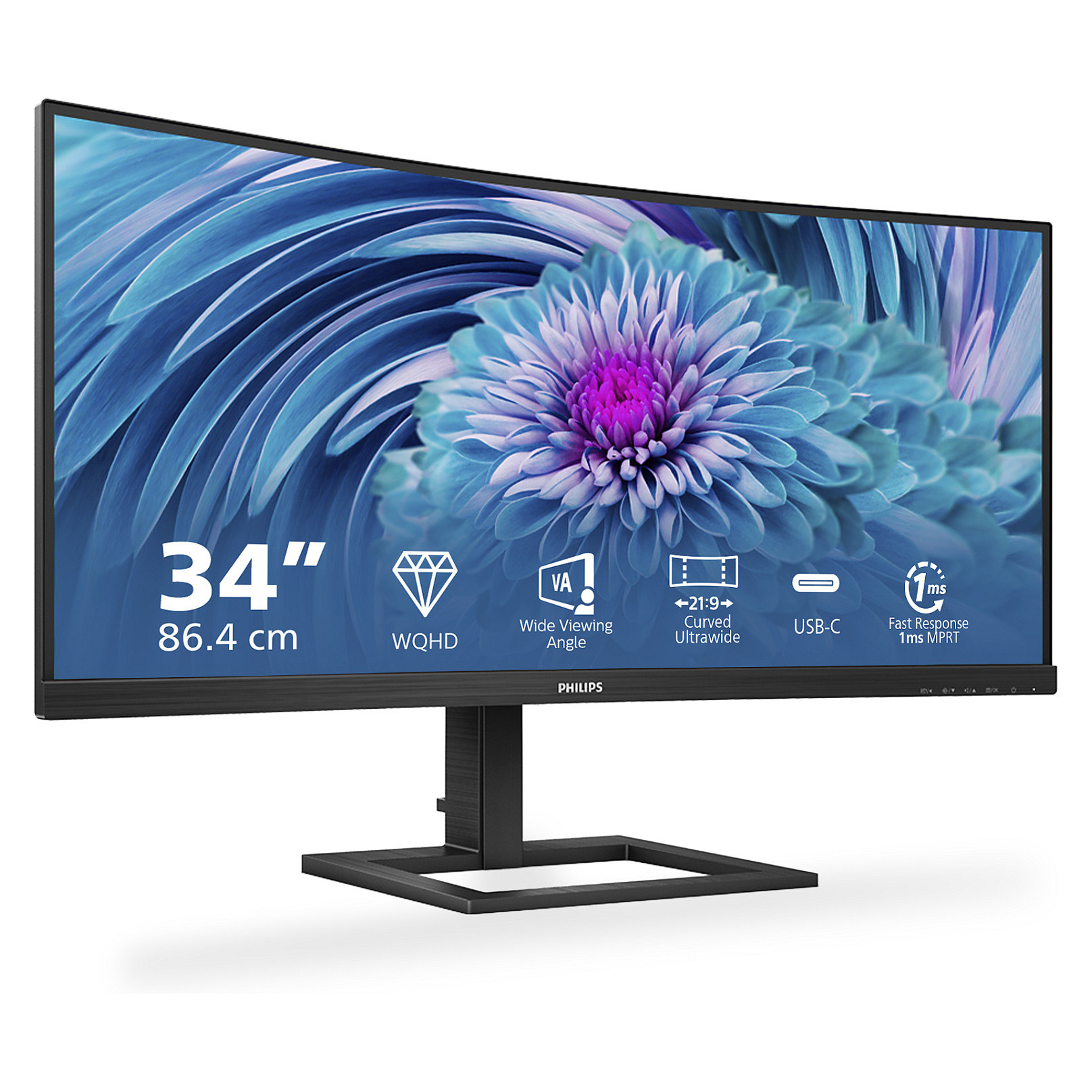 Monitor i lakuar Philips 346E2CUAE / 34" Wide Quad HD+ 100 Hz 4 ms VA / HDMI DP USB-C / e zezë - 3