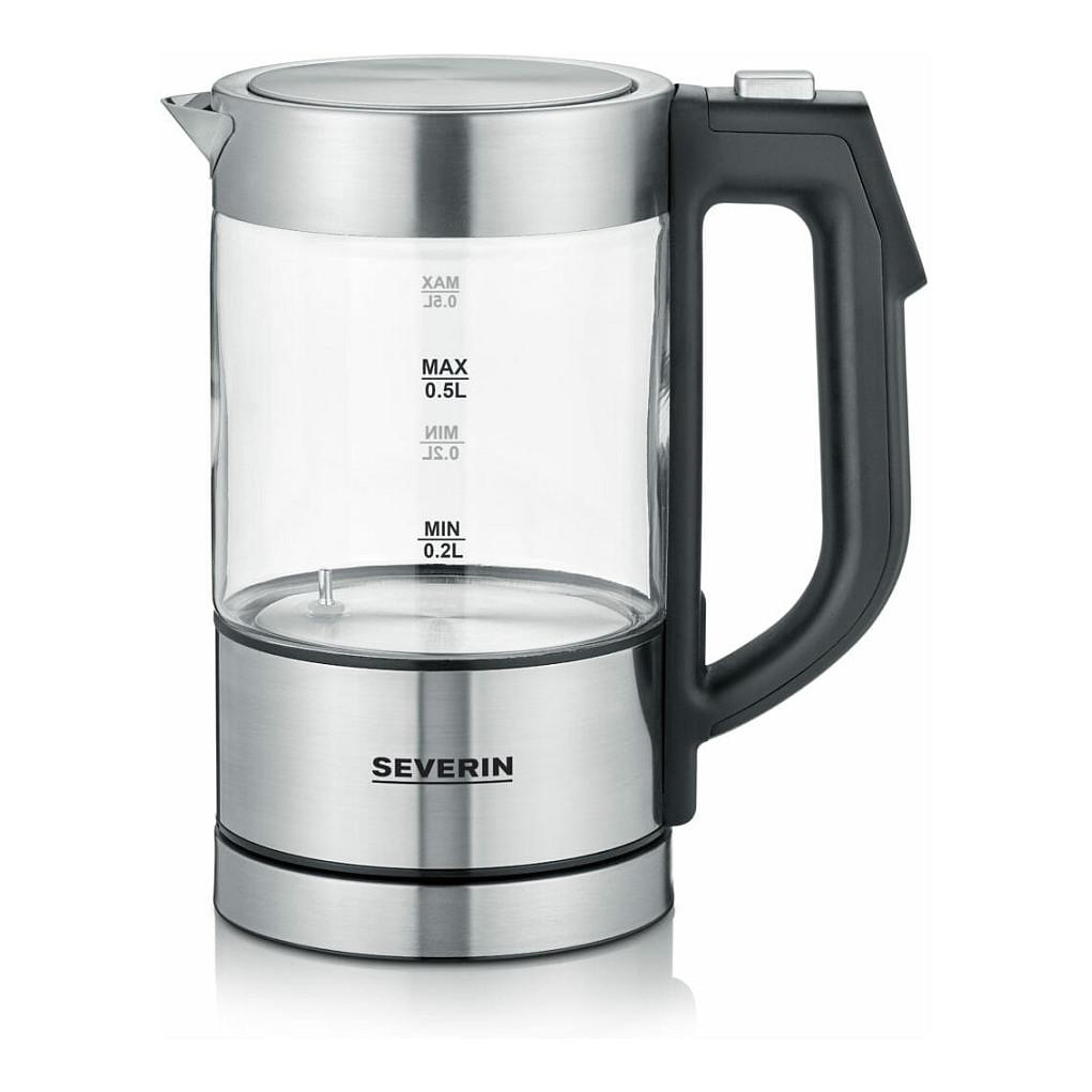 Çajnik Elektrik Severin WK 3458, 0.5L, 1100W, Temperaturë e Rregullueshme, 360° – Zezë, Transparente
