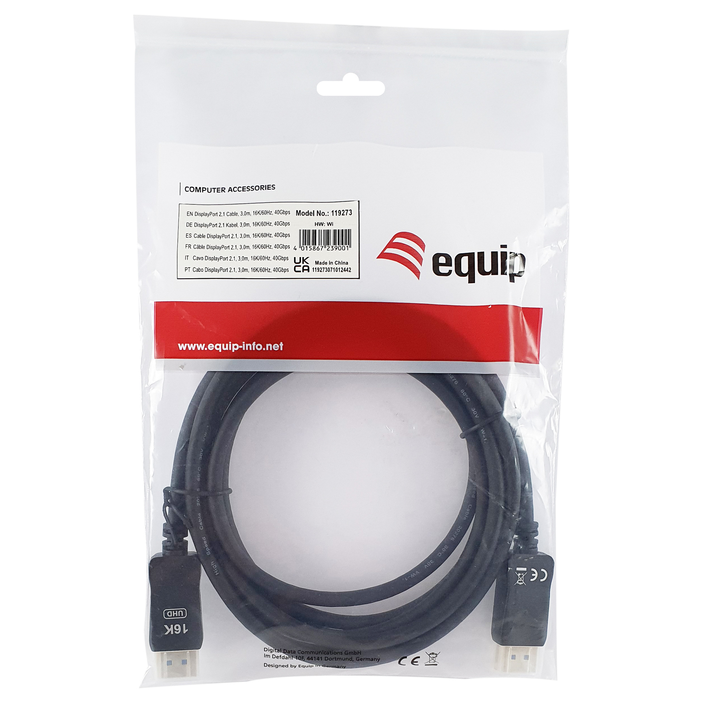 Kabllo DisplayPort Equip 2.1 (St/St) 3.00m / 16K/60Hz / HDCP / Premium – Hiri - 7