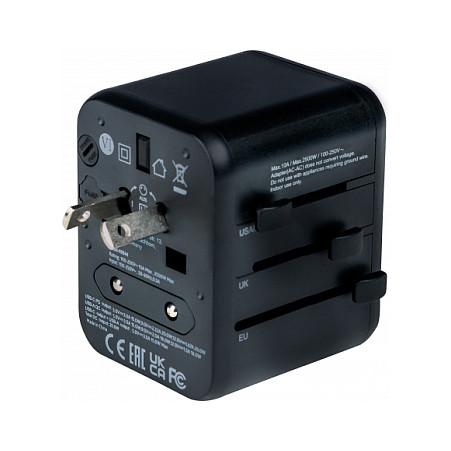 Adapter Verbatim 49544, Universal Udhëtimi, USB-C PD 20W, USB-A QC 3.0 18W, 100–250V - Zezë - 2