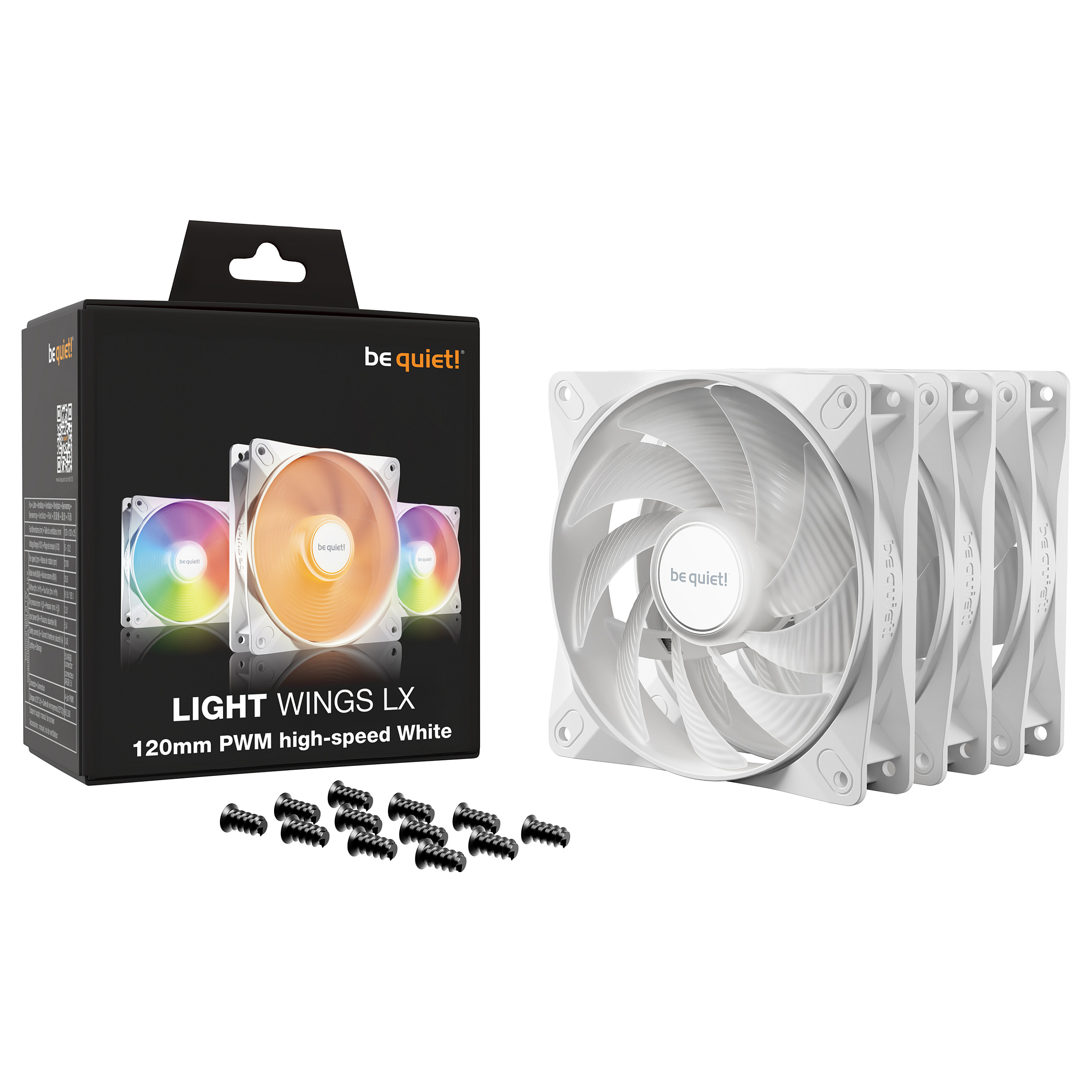 Ftohës për Kasë 120mm be quiet! LIGHT WINGS LX PWM me shpejtësi të lartë, Paketë e Tripletë e Bardhë - 5