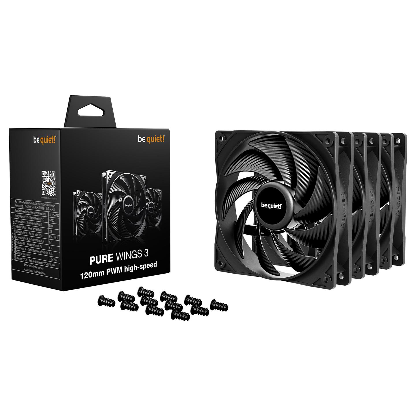 Ftohës për Kasë be quiet! Pure Wings 3 High-Speed / 120mm / 2100 RPM / PWM / 3 Pack – Zezë - 3