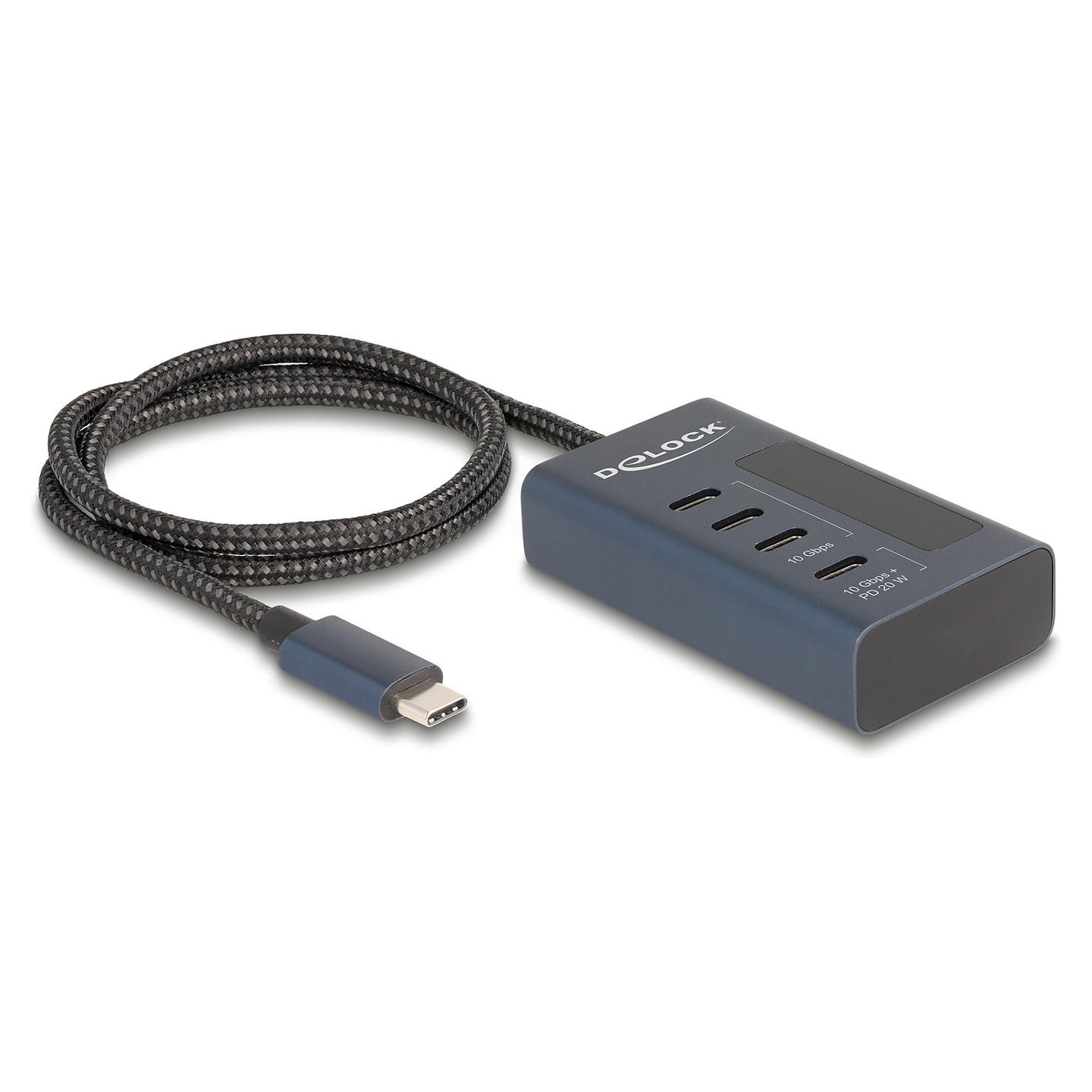 Hub USB DeLOCK 64189 / USB 10 Gbit/s / 4x USB-C / Power Delivery 20W / 0.6 m - Blu e errët
