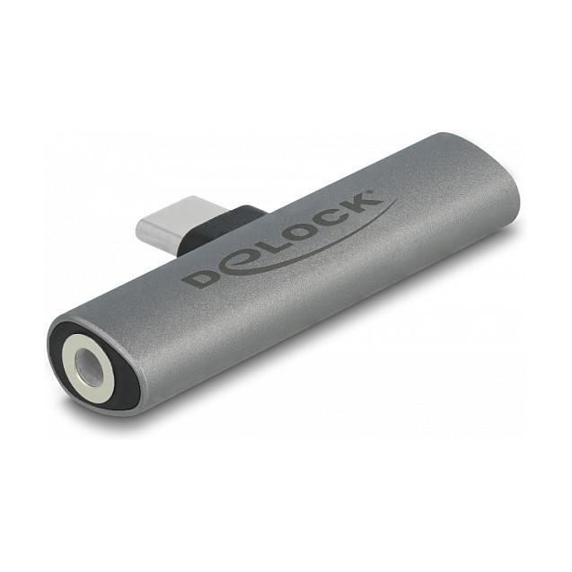 Adapter Audio USB DeLOCK 64186 / USB Type-C Mashkull në Jack 3.5 mm Femër + USB Type-C Femër / PD 3.0 / 60 W - Gri - 2