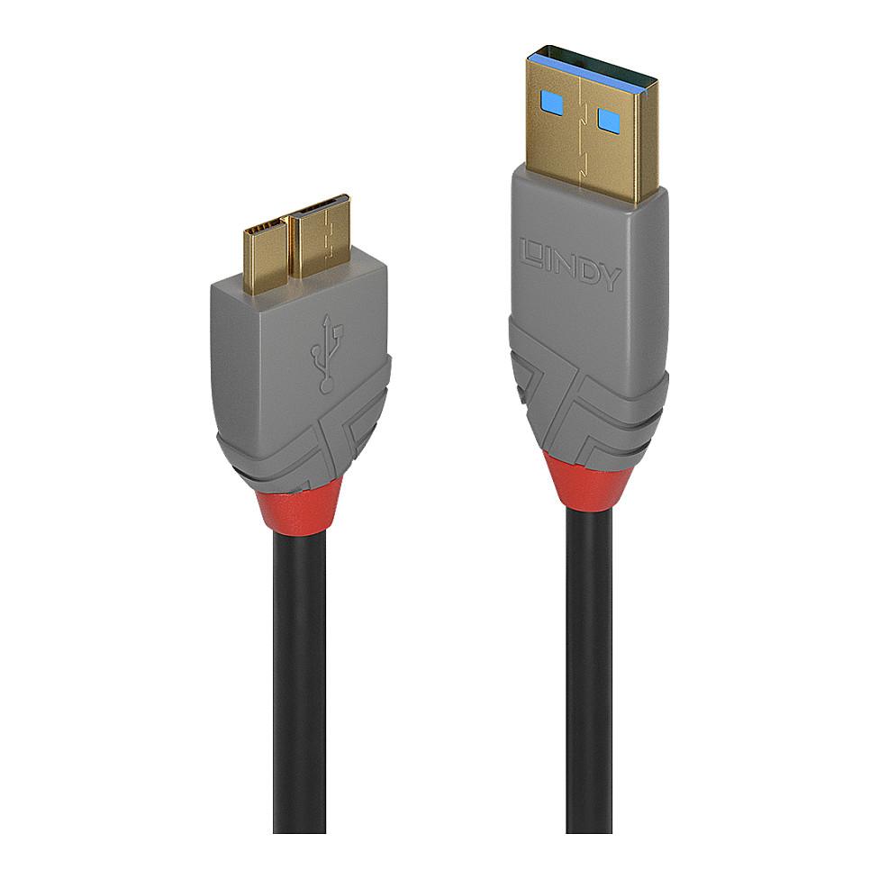 Kabllo USB LINDY 36765, USB 3.2 Gen 1, USB-A Mashkull në Micro USB-B Mashkull, 5Gbps, 0,5m - Zezë