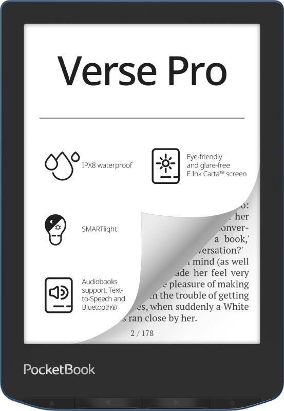 E-book Reader PocketBook Verse Pro / PB634-A-WW / 6" E Ink Carta / 1072 × 1448 / 16GB / Wi-Fi / Bluetooth / IPX8 – Zezë/Blu - 1