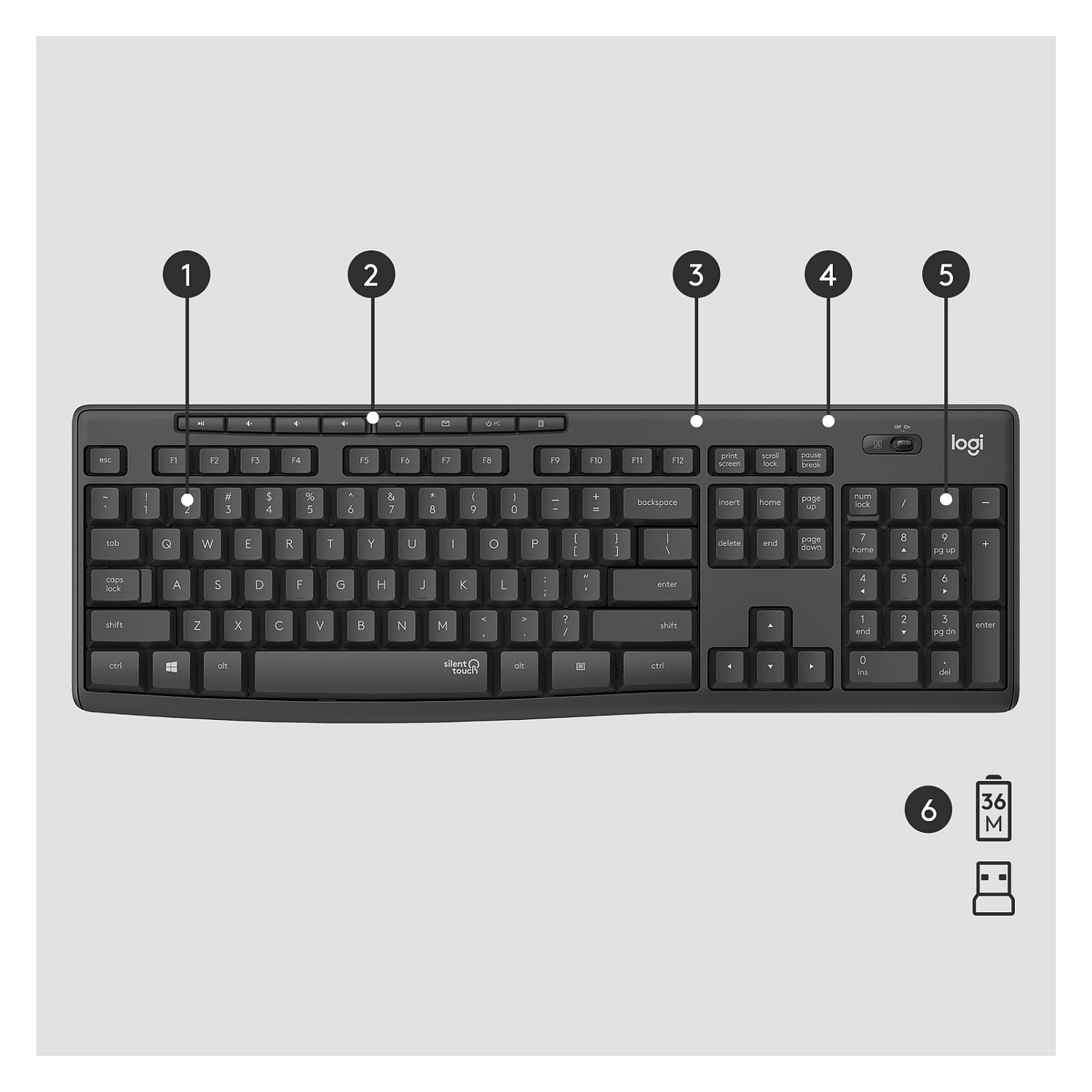 Set Tastierë dhe Maus Logitech MK295 Silent wireless Combo Graphite QWERTY US - 6