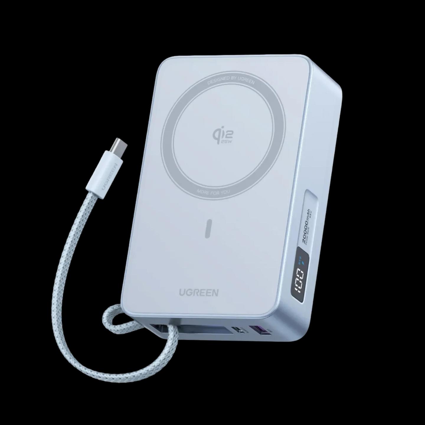 PowerBank UGREEN MagFlow / 20000mAh / Qi2 / 25W / USB-C 45W / USB-A - Blu