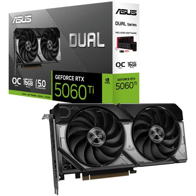 Kartelë Grafike Nvidia ASUS Dual GeForce RTX 5060 Ti O16G, 16GB GDDR7, PCIe 5.0, 128-bit, 2632MHz, 3x DisplayPort 2.1b, HDMI 2.1b – Zezë , Gri