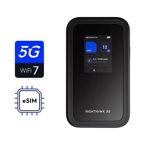 NETGEAR Nighthawk M7 5G Hotspot Mobil, Wi-Fi 7 BE3600 deri 3.6Gbps, Dual-Band 2.4GHz + 5GHz, deri 32 Pajisje, Nano-SIM + eSIM, Bateri 3850mAh – E zezë