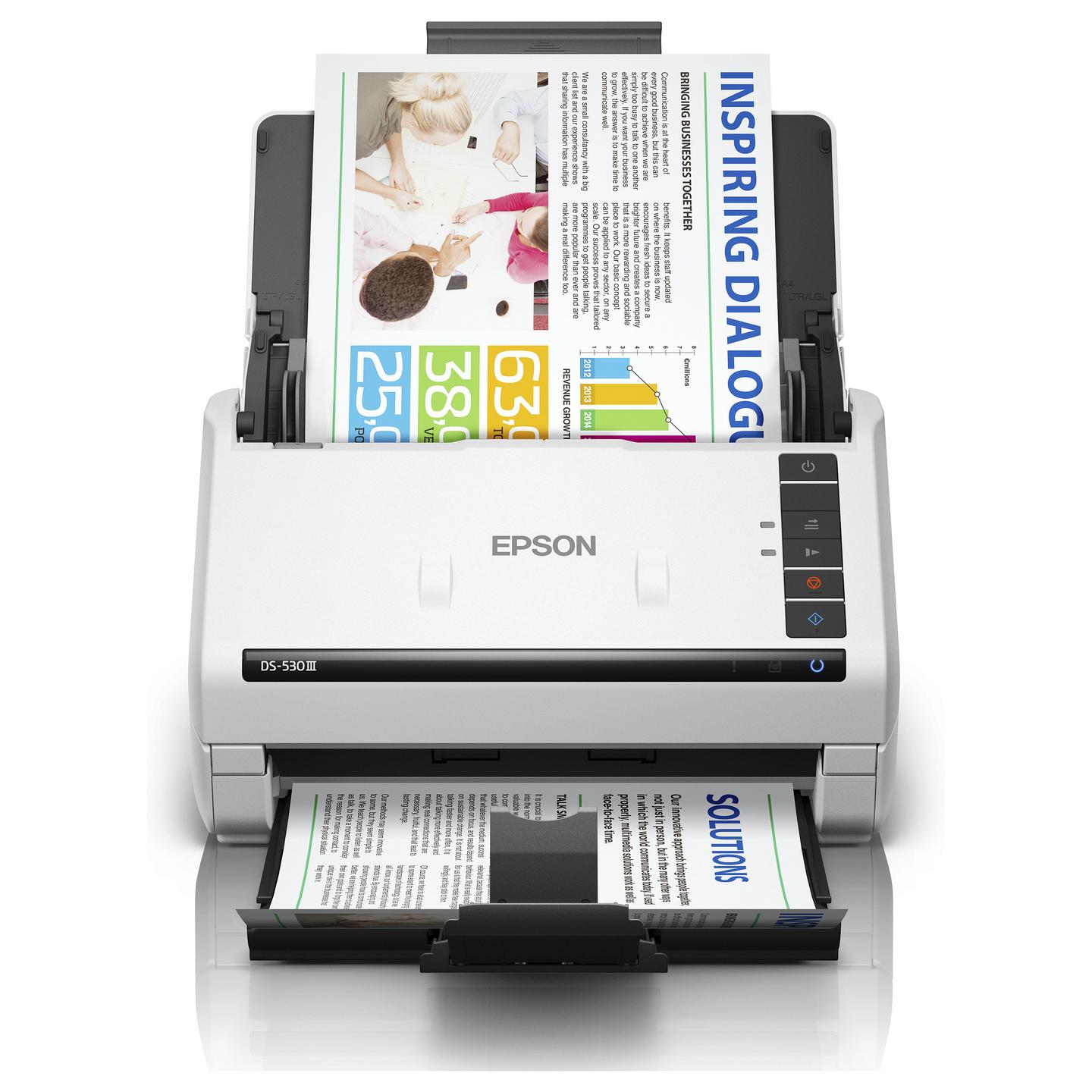 Skaner Epson WorkForce DS-530III / A4 / CIS / 600 × 600 DPI / Duplex / 40 ppm / ADF 60 Fletë / 6500 Faqe/Ditë / USB 3.2 - Bardhë