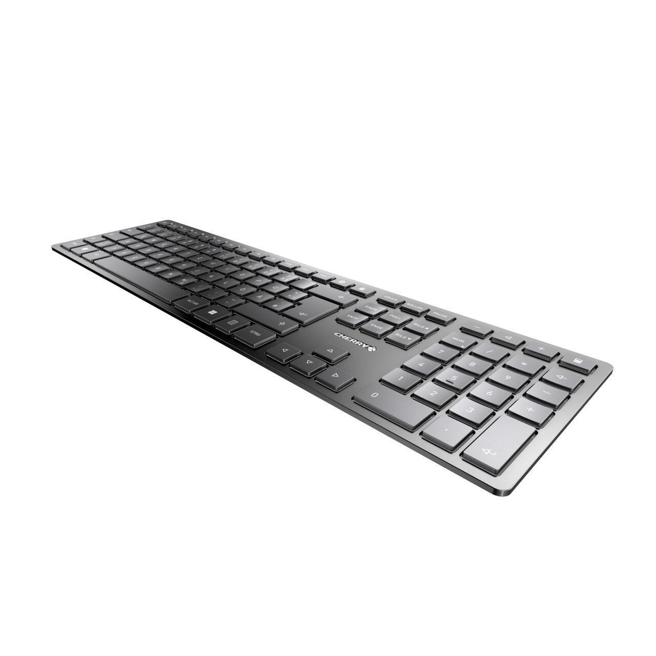 Tastierë Pa Kabllo CHERRY KW 9100 SLIM / JK-9100DE-2 / Scissor / Full-Size / Bluetooth 4.2 + 2.4GHz / AES-128 / USB-C – Zezë/Argjend - 2