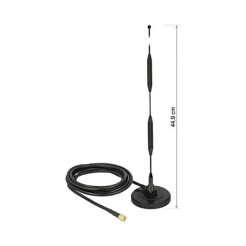 Antena për rrjet Delock 12425, LTE/GSM, 5dBi, Omnidireksionale, SMA Male, RG-58 3m - Zezë