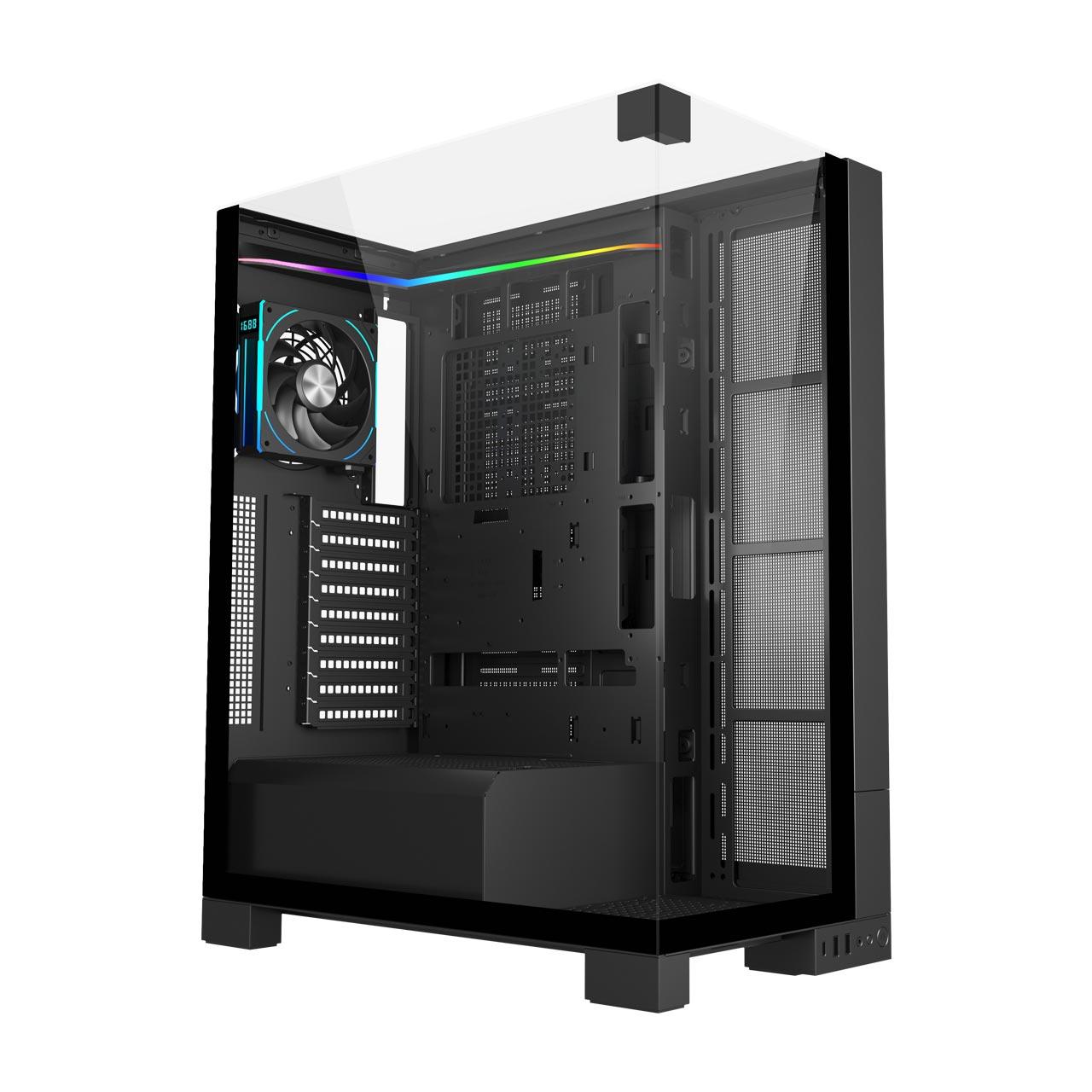 Kasë FSP U691-BP / E-ATX Ultra Tower / 1x120mm ARGB (prapa) + hapësirë për deri 8x120mm / USB 3.0 + Type-C / 3 Panele Xhami të Temperuar – Zezë.