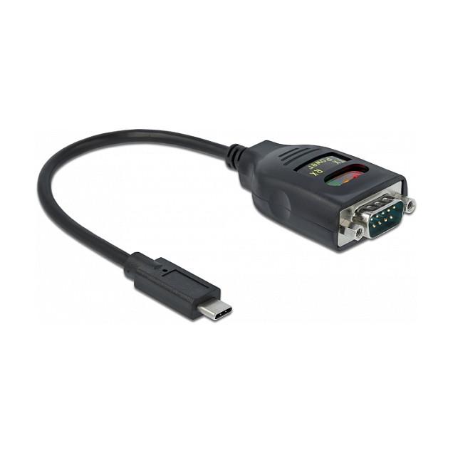 Kabllo USB DeLOCK 64038 / USB Type-C në Serial RS-232 / DB9 / FTDI / 460.8 Kbps / 15 cm - Zezë - 1