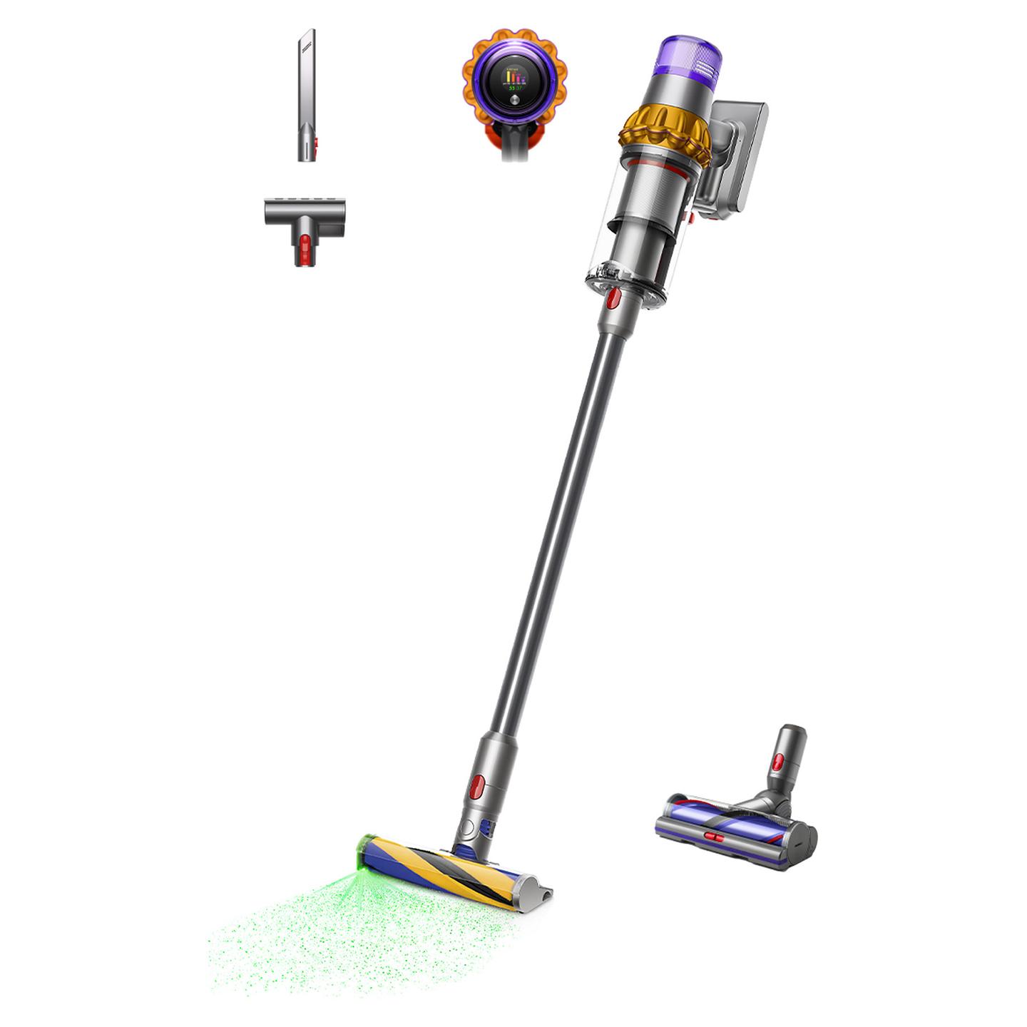 Fshesë Elektrike Dyson V15 Detect Absolute (2026), 240AW, 0.77L, 60min, HEPA, LCD, Laser, Digital Motorbar - Verdhë, Vjollcë, Gri