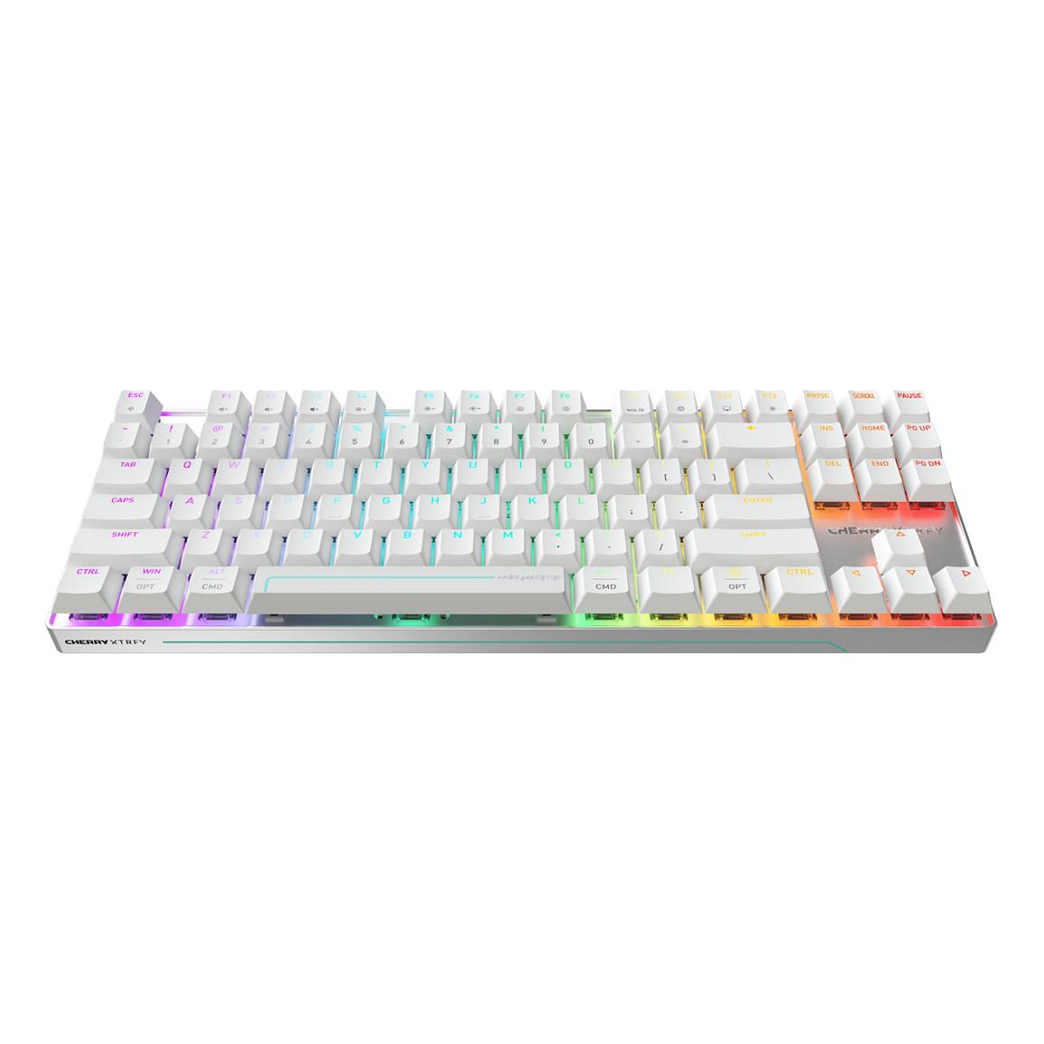 Tastierë Gaming CHERRY XTRFY MX 8.2 Pro TMR Wireless / US Layout / TKL / CHERRY MK Crystal Magnetic / TMR / 8000 Hz / 2.4 GHz + Bluetooth + USB / RGB – Bardhë - 2