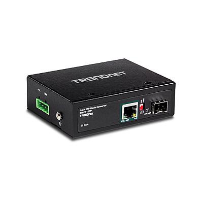 Konvertues Mediash TRENDnet TI-PF11SFP, 1x SFP Gigabit, 1x RJ45 Gigabit PoE+ 30 W, Industrial - Zezë - 2