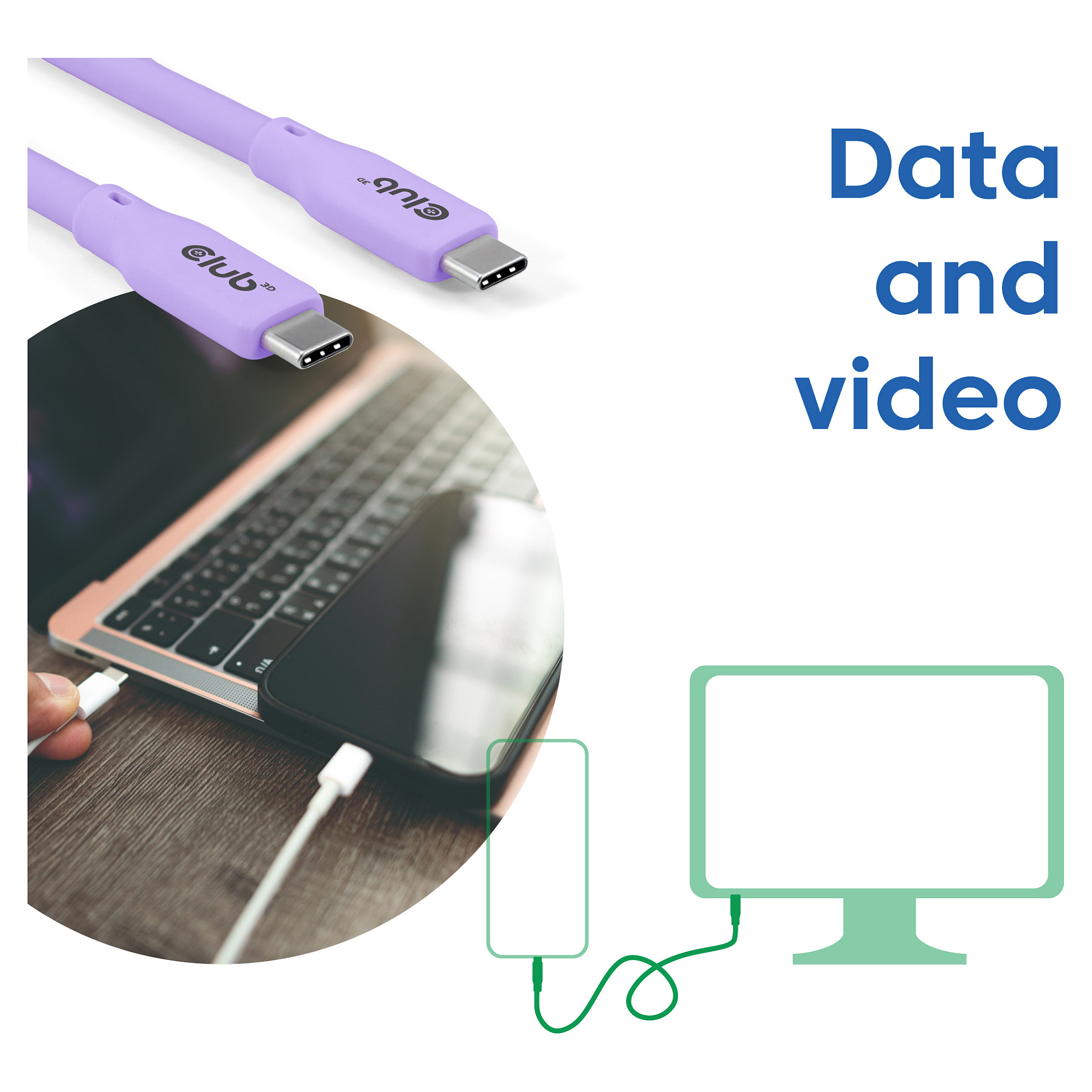 Club3D Lifestyle Kabllo USB‑C / PD 240W / 20 Gbps / 2.0m / St–St - Vjollcë - 5