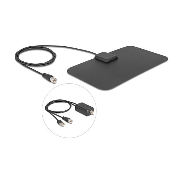 Antena për rrjet Delock 12085, DAB+/DVB-T2, 5–25dB, Omnidireksionale, F Male, 2m - Zezë