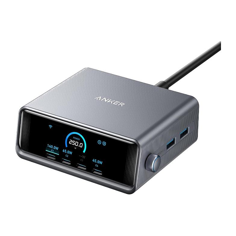 Karikues Anker Prime A2345341, 250W, 6 porta, USB-C dhe USB-A, GaNPrime, ekran LCD 2.26" - Zezë - 1