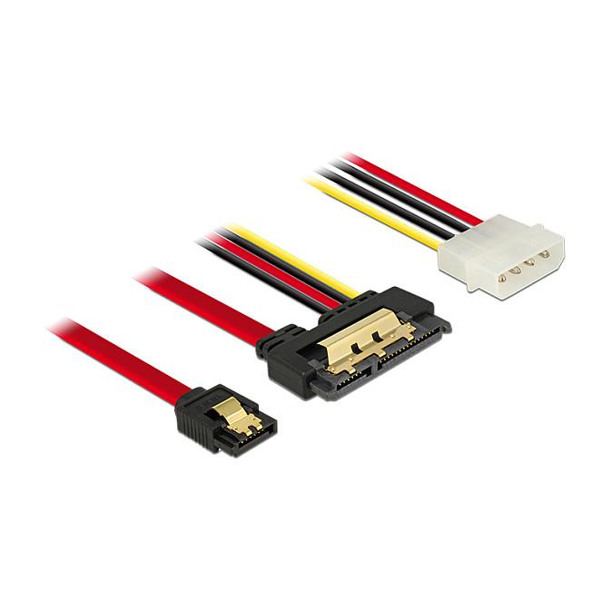 Kabllo SATA DeLOCK 85230, SATA 7-pin + Molex 4-pin në SATA 22-pin, 30 cm - Zezë