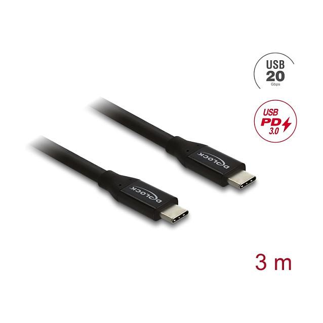 Kabllo USB DeLOCK 81708, USB-C në USB-C, 3 m, USB 20 Gbps, 60 W, DisplayPort 4K 144 Hz - Zezë - 2