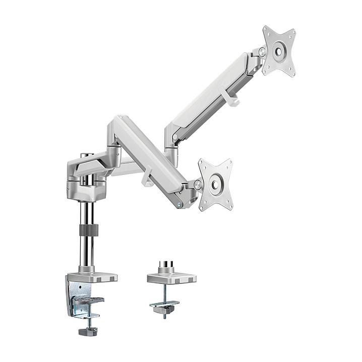 Mbajtëse për Monitor LogiLink BP0096 / 2 Monitorë / 17–32" / deri 9kg për Monitor / Gas Spring / VESA 75x75 & 100x100 / Rotacion 360° - Argjend - 1