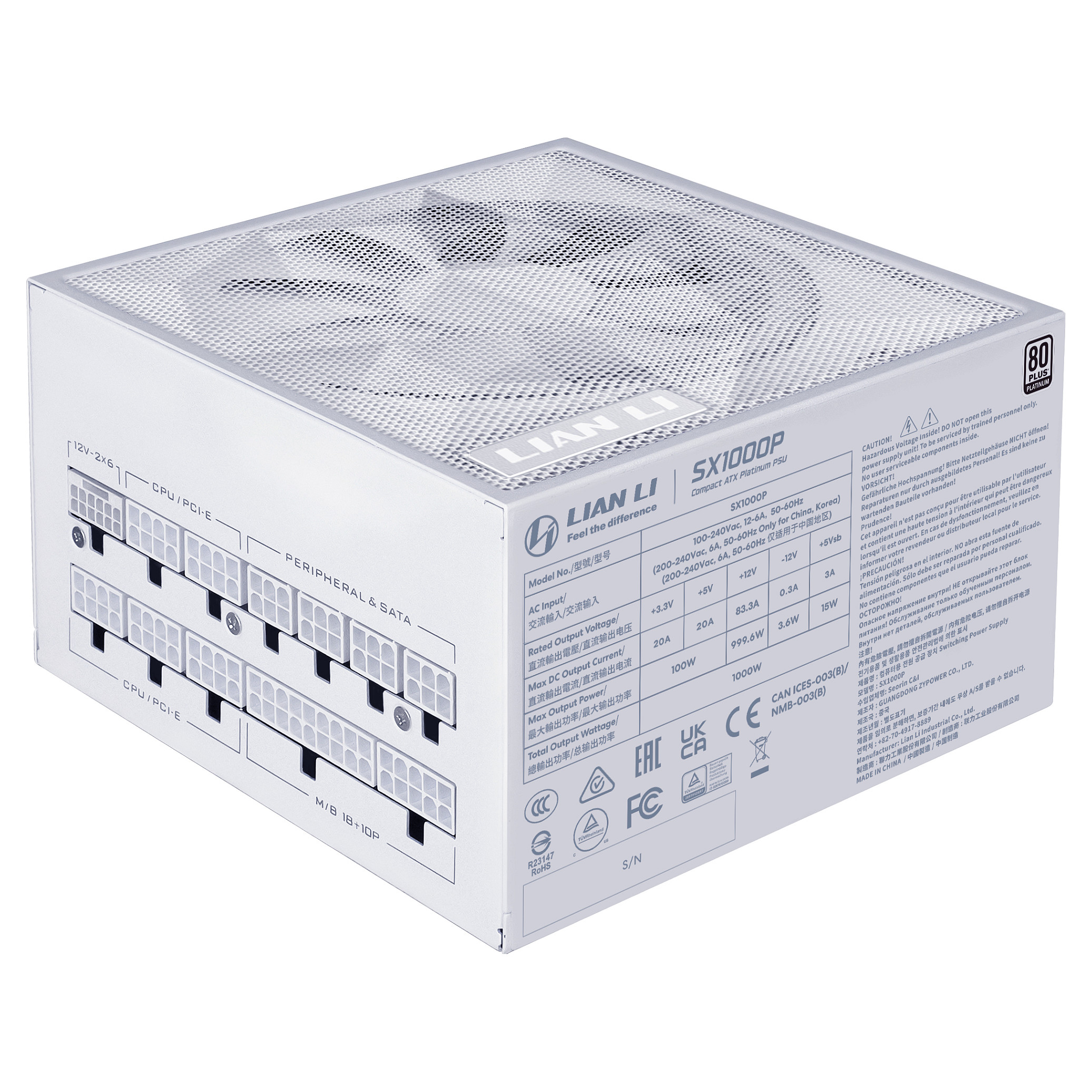 Furnizues Energjie Lian Li SX Series / 1000W / ATX 3.1 / 80 PLUS Platinum / PPLP Platinum / PCIe 5.1 / 12V-2x6 - Bardhë - 6
