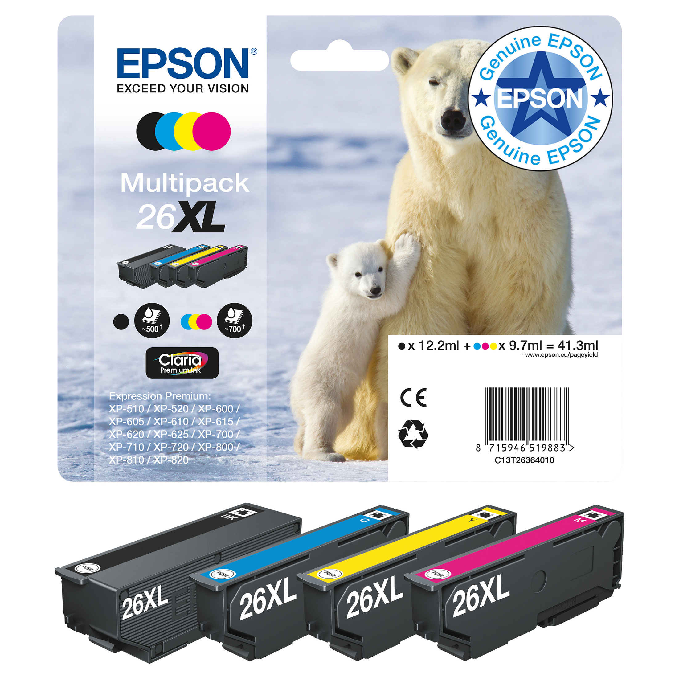 INK Epson 3LB 26XL – Zezë + Tri-ngjyrëshe (Blu / Rozë / Verdhë) - 2